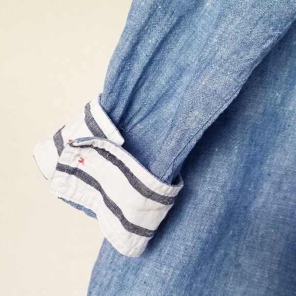 Soft Surroundings 100% Linen Lagenlook Chambray Blue Button Up Tunic Shirt 1X - Picture 9 of 16